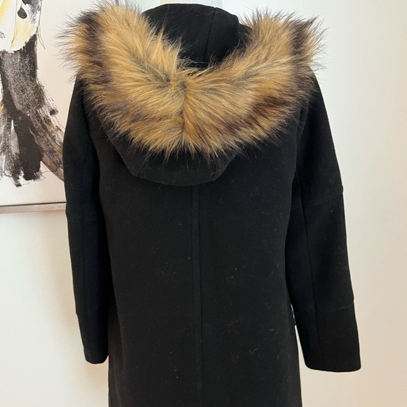 J. Crew Women's Black Stadium Cloth Wool Coat with Faux Fur Hood Size 0 - Picture 8 of 10